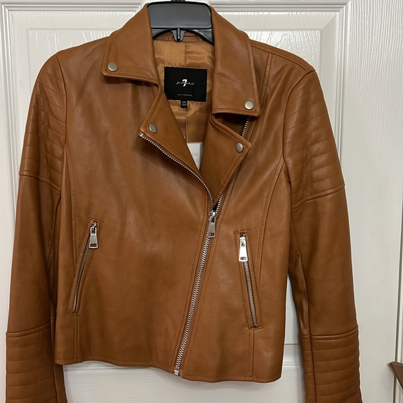 NWT 7 For All Mankind Faux Brown Leather Jacket Size XS! - Picture 6 of 6